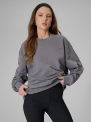 4F Bluza dresowa loose bez kaptura damska - szara XS. Szare bluzy damskie 4f, xs, bez wzorów, z bawełny, bez kołnierzyka, bez ramiączek, bez kaptura. Za 159.99 zł.