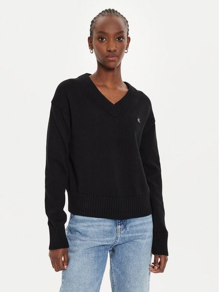 Calvin Klein Jeans Sweter Embro Badge J20J224632 Czarny Regular Fit. Czarne swetry damskie Calvin Klein Jeans, xs, bez wzorów, z bawełny, bez kołnierzyka, bez ramiączek, bez kaptura. Za 269.99 zł.