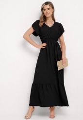 Czarna Sukienka z Cienkimi Gumkami w Pasie Ozdobiona Guzikami z Rozcięciem i Falbanką Farcia. Czarne sukienki dla dziewczynek Born2be, bez wzorów, eleganckie, bez ramiączek, krótkie. Za 74.99 zł.
