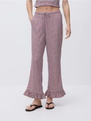 Spodnie z falbanką - bordowy. Czerwone spodnie materiałowe damskie Reserved, l, bez wzorów, z dzianiny. Za 89.99 zł.