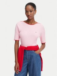 Tommy Hilfiger Sweter Fine Gg Cable Boat WW0WW50103 Różowy jasny Regular Fit. Czerwone swetry damskie Tommy Hilfiger, s, bez wzorów, z bawełny, bez kołnierzyka, bez ramiączek, bez kaptura. Za 489.99 zł.