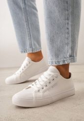 Białe Klasyczne Trampki w Minimalistycznym Stylu Aroadella. Białe trampki i tenisówki damskie Born2be, bez wzorów, z jeansu, klasyczne, bez zapięcia. Za 99.99 zł.
