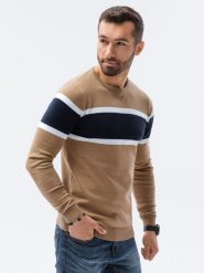 Sweter męski - camel V6. Brązowe swetry przez głowę męskie Ombre Clothing, m, bez wzorów, z bawełny, bez kołnierzyka. W wyprzedaży za 29.99 zł.