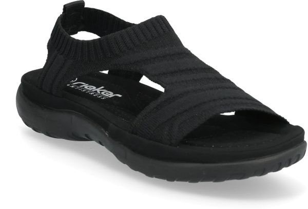 Rieker Sandals 64850-00 Czarne 36. Czarne sandały damskie Rieker, bez wzorów, bez obcasa, bez zapięcia. Za 212.02 zł.
