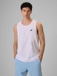 4F Koszulka bez rękawów regular gładka męska - biała S. Białe t-shirty męskie 4f, m, bez wzorów, z bawełny, bez kołnierzyka. Za 49.99 zł.