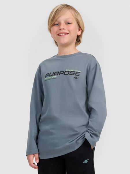 4F Longsleeve regular z nadrukiem chłopięcy - khaki 134 (8-9 lat). Niebieskie t-shirty dla chłopców 4f, bez wzorów, z bawełny, bez ramiączek. W wyprzedaży za 49.99 zł.