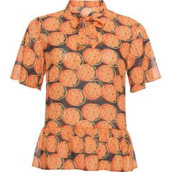 Bluzka z krawatką bonprix pomarańczowy z nadrukiem. Bluzki damskie bonprix. Za 44.99 zł.