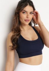 Granatowy Biustonosz Sportowy Usztywniony ze Skrzyżowanymi Ramiączkami Edorlia. Niebieskie koszule damskie Born2be, l, bez wzorów, sportowe, bez kołnierzyka, bez ramiączek. Za 39.99 zł.