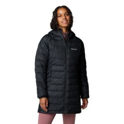 Kurtka sportowa damska Powder Lite II Mid Jacket. Czarne kurtki damskie Columbia, s, bez wzorów, z materiału, z kapturem, trekkingowe. Za 649.99 zł.
