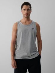 4F Koszulka bez rękawów regular gładka męska - szara XXL. Szare t-shirty męskie 4f, m, bez wzorów, z bawełny, bez kołnierzyka. Za 49.99 zł.
