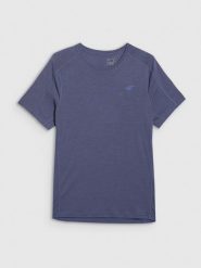 4F Koszulka trekkingowa z wełną merino męska - niebieska L. Niebieskie t-shirty męskie 4f, l, bez wzorów, z materiału, bez kołnierzyka. Za 199.99 zł.