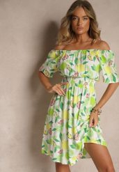 Zielona Sukienka Typu Hiszpanka z Bawełną ze Wzorem Cytrusów Aprona. Zielone sukienki damskie Renee, na co dzień, na lato, l, bez wzorów, z bawełny, eleganckie, bez kołnierzyka, bez ramiączek, midi. Za 59.99 zł.