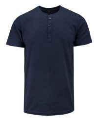 T-shirt Bawełniany, Ciemny Granatowy bez Nadruku, Krótki Rękaw, Dekolt z Guzikami -BASTION. Niebieskie t-shirty męskie Bastion, na lato, m, bez wzorów, z bawełny, casualowe, bez kołnierzyka. Za 117.00 zł.