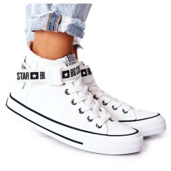 Wysokie Ocieplane Trampki Big Star GG274027 Białe. Białe trampki i tenisówki damskie bez wzorów, ze skóry, retro, bez zapięcia. Za 205.59 zł.
