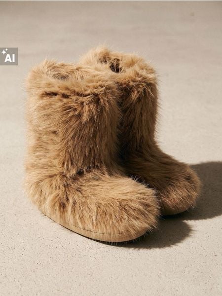 Śniegowce z imitacji futra - beżowy. Brązowe śniegowce i trapery damskie Sinsay. Za 119.99 zł.