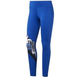 Spodnie treningowe damskie Reebok Wor Myt Aop Tight. Niebieskie spodnie sportowe damskie Reebok, s, bez wzorów, na fitness i siłownię. Za 60.17 zł.