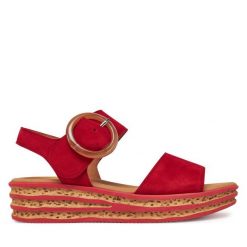 Sandały Gabor. Czerwone sandały damskie Gabor, bez wzorów, bez obcasa, na koturnie, bez zapięcia. Za 389.99 zł.