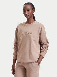 Guess Bluza O5RQ03 KCO31 Brązowy Regular Fit. Brązowe bluzy damskie Guess, xs, z aplikacjami, z bawełny, bez kaptura. Za 264.99 zł.