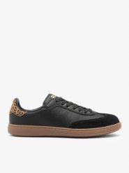 Czarne sneakersy z łączonych skór. Czarne półbuty damskie Brawo sp. z o.o., bez wzorów, z jeansu, eleganckie, bez obcasa, bez zapięcia. Za 399.99 zł.