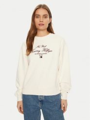 Tommy Hilfiger Bluza Modern Script WW0WW43844 Écru Regular Fit. Bluzy damskie Tommy Hilfiger, s, bez wzorów, z bawełny, bez kaptura. Za 339.99 zł.