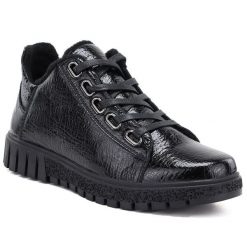 Skórzane botki damskie lakierowane czarne Vinceza 133122. Czarne botki damskie VINCEZA, z lakierowanej skóry, eleganckie, bez obcasa, bez zapięcia. Za 199.99 zł.