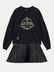 Guess Sukienka codzienna J4BK14 KAUH0 Czarny Regular Fit. Czarne sukienki dla dziewczynek Guess, z aplikacjami, z syntetyku, bez ramiączek. Za 199.99 zł.
