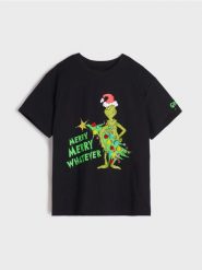 Koszulka Grinch - czarny. Czarne t-shirty damskie Sinsay, l, bez wzorów, wizytowe, bez kołnierzyka. Za 29.99 zł.