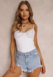 Biały Top Bawełniany Perothee. Białe bluzki damskie Renee, l, bez wzorów, z bawełny, bez kołnierzyka, bez ramiączek. Za 19.99 zł.