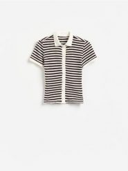 Bluzka polo - wielobarwny. Bluzki damskie Reserved, l, bez wzorów, z bawełny, bez kołnierzyka, bez ramiączek. Za 79.99 zł.