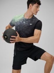 4F Koszulka treningowa regular szybkoschnąca męska - zielona M. Zielone koszulki sportowe męskie 4f, m, bez wzorów, ze skóry, sportowe, bez kołnierzyka. Za 139.99 zł.