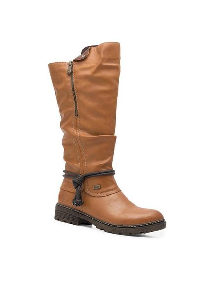 Rieker Kozaki Z4758-24 Brązowy. Brązowe kozaki damskie Rieker, z materiału, bez obcasa, na płaskiej podeszwie. Za 359.99 zł.