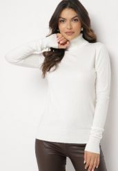 Biały Golf Sweter z Wiskozą i Kaszmirem Zailaya. Białe swetry damskie Born2be, bez wzorów, z jeansu, bez kołnierzyka, bez ramiączek, bez kaptura. Za 69.99 zł.