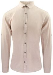 Koszula Weekendowa z Lnem, Krój Taliowany - Victorio - Beż. Koszule męskie Victorio, na lato, l, bez wzorów, z bawełny, sportowe, bez kołnierzyka, bez ramiączek. Za 189.00 zł.