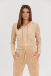 JUICY COUTURE Beżowa bluza Madison Hoodie. Brązowe bluzy damskie Juicy Couture, s, bez wzorów, bez kaptura. W wyprzedaży za 229.99 zł.