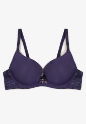 Granatowy Biustonosz Push Up z Ozdobnym Haftem Emalinore. Niebieskie biustonosze Born2be, bez wzorów. Za 29.99 zł.