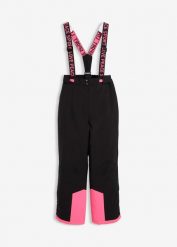 Spodnie narciarskie ze zdejmowanymi szelkami, wodoodporne. Czarne spodnie materiałowe dla dziewczynek bonprix, bez wzorów. Za 219.99 zł.