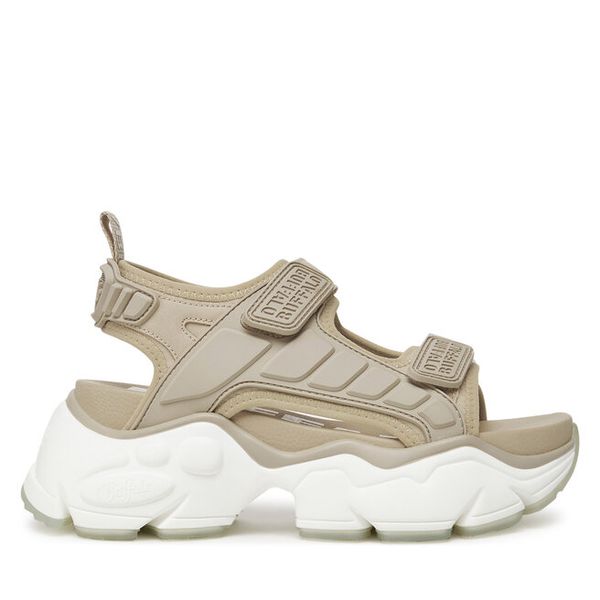 Sandały Buffalo. Brązowe sandały damskie Buffalo, bez wzorów, bez obcasa, na płaskiej podeszwie, bez zapięcia. Za 299.99 zł.