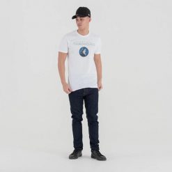 Koszulka Minnesota Timberwolves NBA. Białe koszulki sportowe męskie New Era, xs, bez wzorów, z materiału, bez kołnierzyka, bez ramiączek, na fitness i siłownię. Za 133.25 zł.