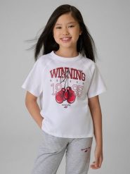 4F T-shirt loose z nadrukiem dziewczęcy - biały 122/128 (6-8 lat). Białe t-shirty i topy dla dziewczynek 4f, bez wzorów, z bawełny, bez ramiączek. Za 49.99 zł.