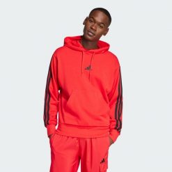 Bluza z kapturem Essentials 3-Stripes French Terry. Czarne bluzy męskie Adidas, s, bez wzorów, z materiału, z kapturem. W wyprzedaży za 211.65 zł.