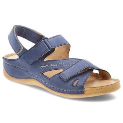Niebieskie Sandały Armodo Modne Obuwie Damskie. Niebieskie klapki damskie Armodo, bez wzorów, ze skóry, bez obcasa, na koturnie, bez zapięcia. Za 269.00 zł.