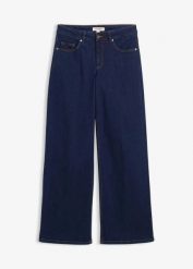Dżinsy wide leg, średni stan, z bawełny organicznej. Niebieskie jeansy damskie bonprix. Za 189.99 zł.