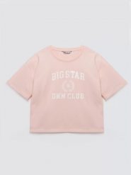 Koszulka dziewczęca z nadrukiem różowa Minka 600. Czerwone bluzki dla dziewczynek Big Star, bez wzorów, z bawełny, bez kołnierzyka, bez ramiączek. Za 59.99 zł.