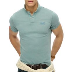 Męska koszulka polo Superdry. Niebieskie koszulki polo męskie Superdry., l, bez wzorów, z bawełny, klasyczne, bez ramiączek. Za 357.99 zł.