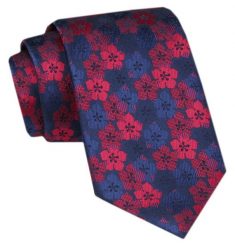 Modny Krawat Męski - Alties - Odcienie Czerwieni i Granatu, Wzór w Kwiaty. Czerwone krawaty i muchy Alties, bez wzorów, z tkaniny, eleganckie. Za 49.00 zł.
