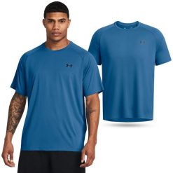 Koszulka fitness męska UNDER ARMOUR 1326413 z krótkim rękawem. Niebieskie koszulki sportowe męskie Under Armour, m, bez wzorów, bez kołnierzyka, bez ramiączek, na fitness i siłownię. Za 155.64 zł.