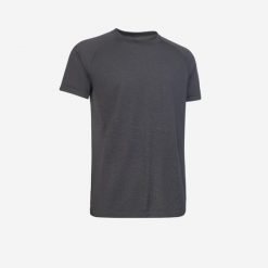 Koszulka do jogi męska Kimjaly krótki rękaw. Brązowe koszulki sportowe męskie KIMJALY, m, w ażurowe wzory, z dzianiny, bez kołnierzyka, bez ramiączek, na jogę i pilates. Za 69.99 zł.