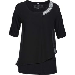 Shirt z wstawką z tkaniny bonprix czarny. Bluzki damskie bonprix. Za 109.99 zł.