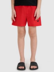Spodenki plażowe boardshorty chłopięce 4F 4FJRMM00UBDSM110. Czarne szorty dla chłopców 4f, bez wzorów, z elastanu, wakacyjne. Za 44.99 zł.