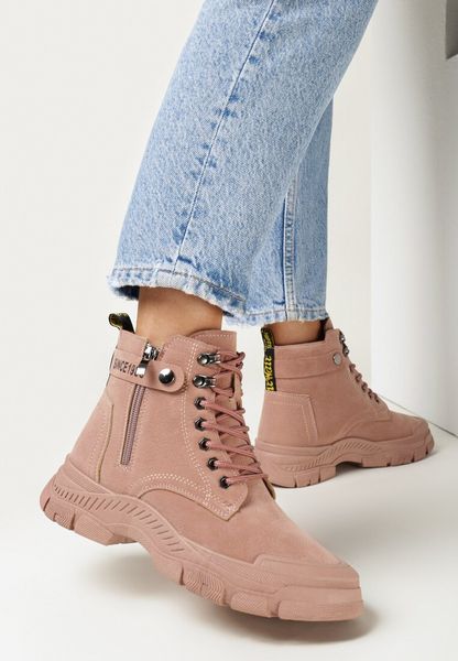 Różowe Botki Traperki na Grubej Podeszwie Beanika. Czerwone botki damskie Born2be, z jeansu, przed kolano. Za 94.99 zł.